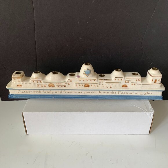 RUSS BERRIE AND CO Judaica CHANUKAH MENORAH  14 BY 3.25" - Picture 1 of 9